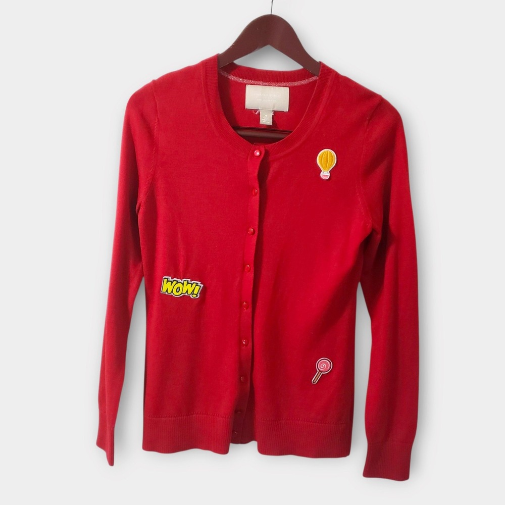 Banana Republic Womens Red 100% Merino Wool Patch Button Up Cardigan M *Altered*
